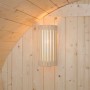 Innenansicht der Home Deluxe Fasssauna Lahti Deluxe XL mit Holzlampe.