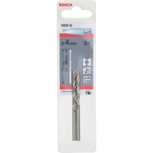 Bosch Metallbohrer Pro HSS-G, 4mm, 2er-Pack. Spiralbohrer für Stahl, Guss, Eisen und Kunststoffe.