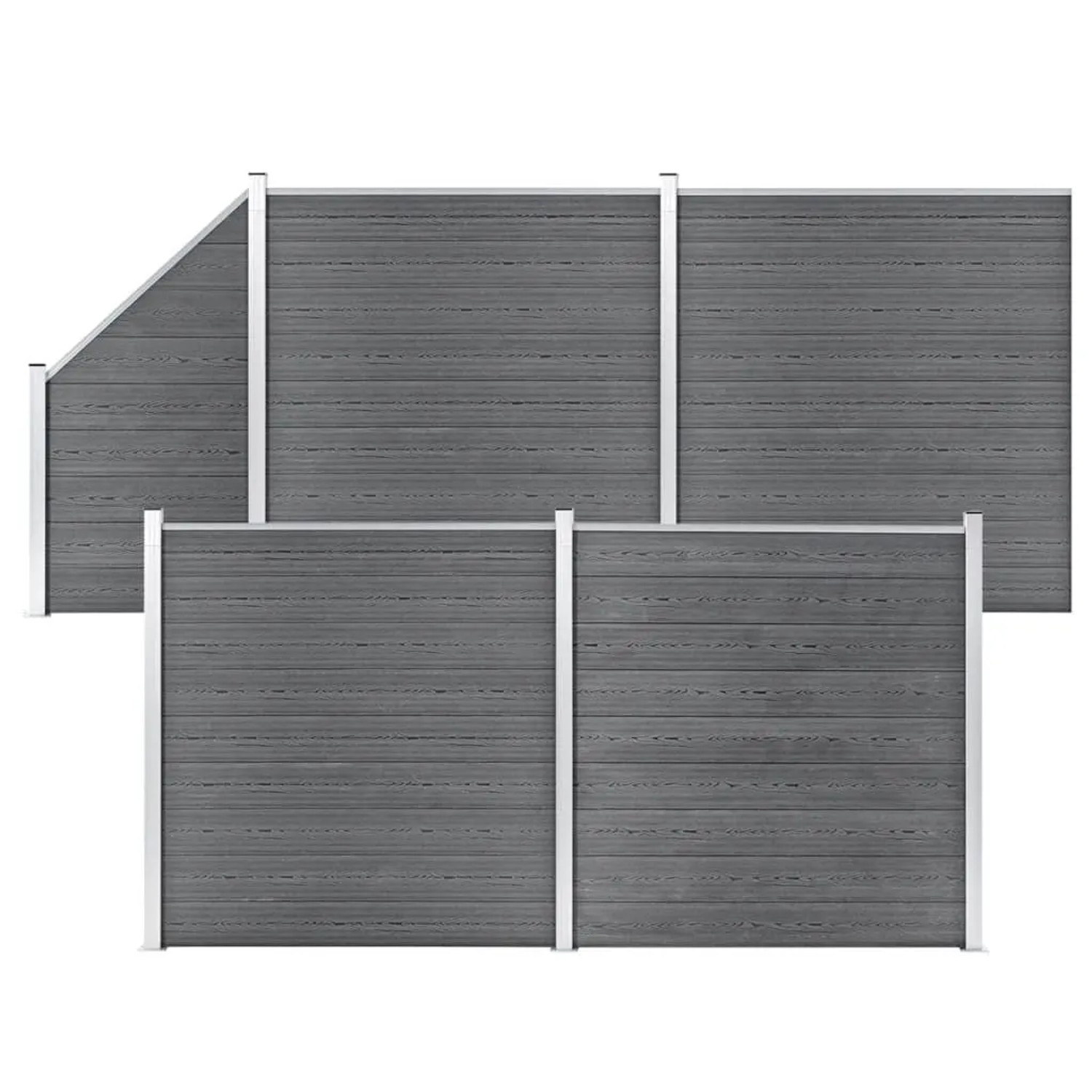 vidaXL WPC Zaun-Set 4 Quadrate + 1 Schräge 792x186 cm Grau 3053236