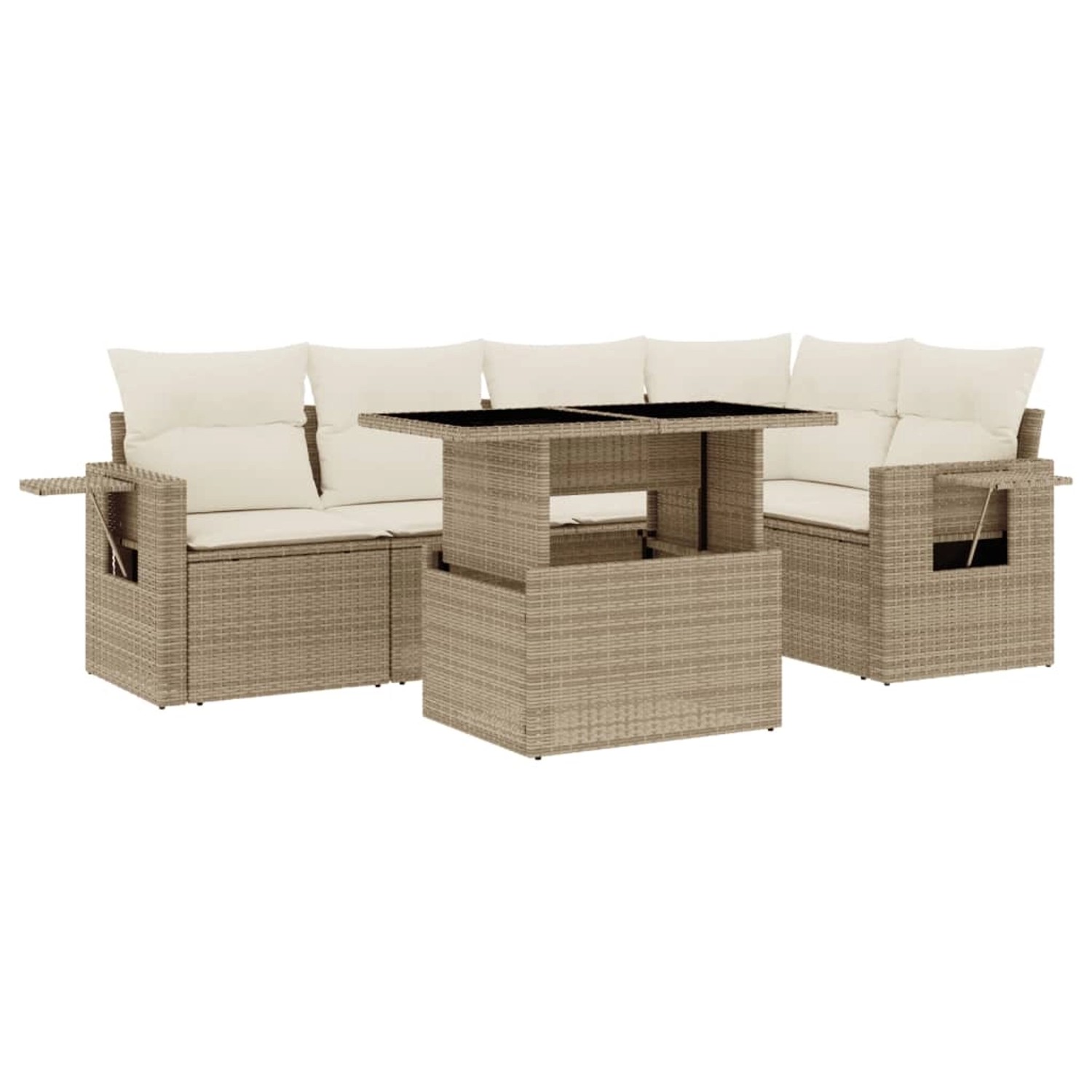 vidaXL 6-Tlg Garten-Sofagarnitur mit Kissen Beige Poly Rattan 3267888 günstig online kaufen