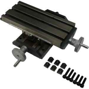 Rotwerk Kreuztisch KFT130 (13 cm) für Drehmaschinen, mit Zubehör für präzise Fräs- und Bohrarbeiten.