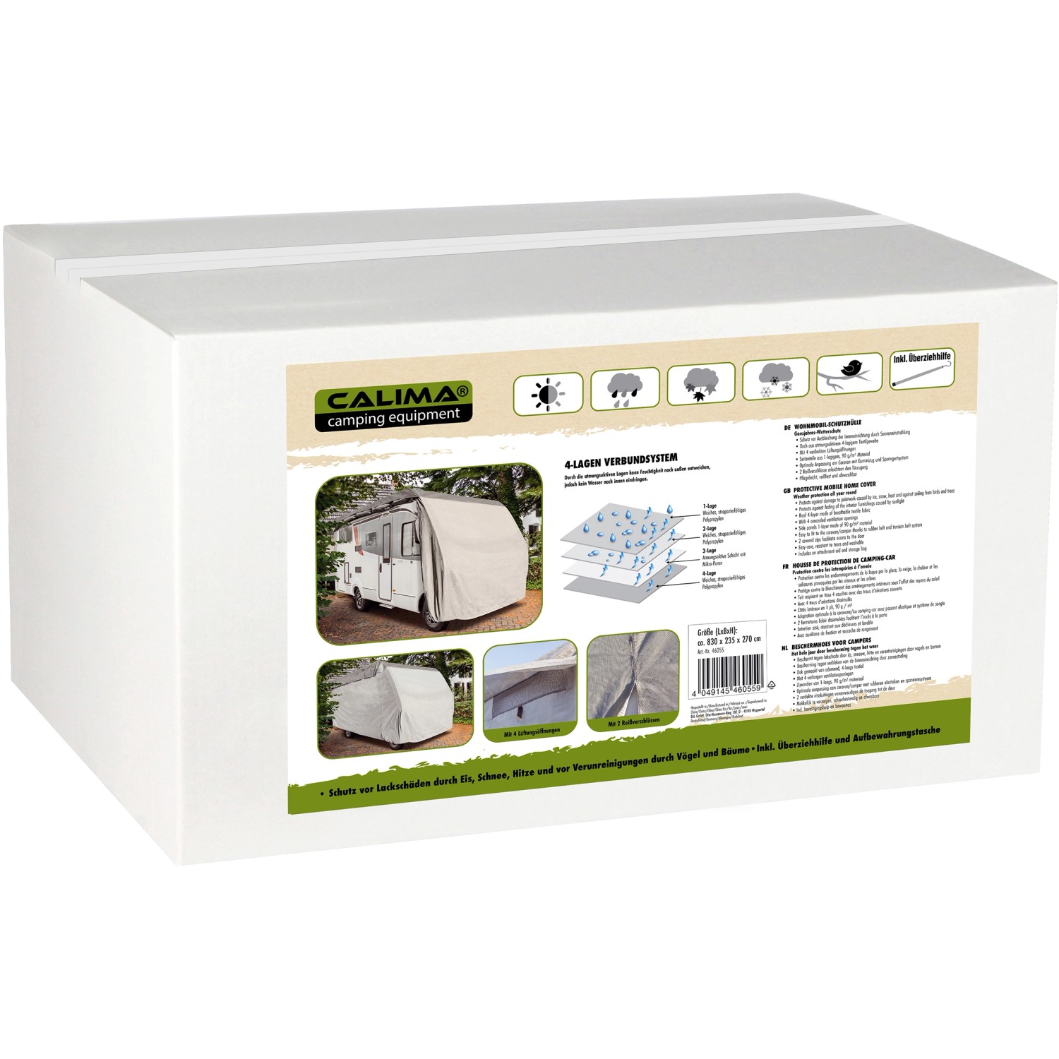 Verpackung der Wohnmobil-Schutzhülle 610x235x270 cm, Frostschutz für Wohnwagen.