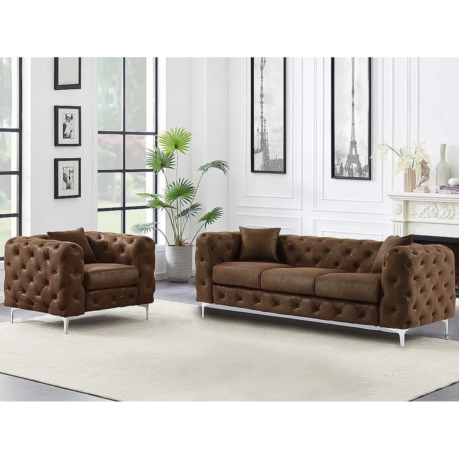 Vente-unique Couchgarnitur Mit Sessel Edwina Braun 106 cm  220 cm