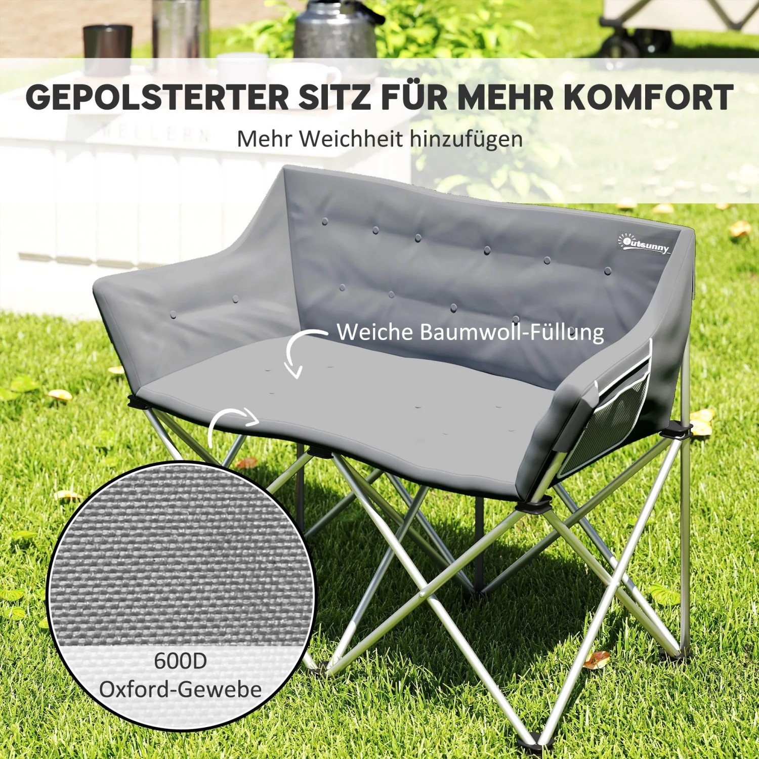 Outsunny Campingstuhl Metall Oxfordstoff Grau 120L x 57B x 95H cm_5