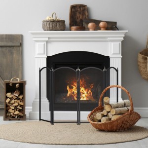 Relaxdays Funkenschutzgitter Schmiedeeisen Aluminium Schwarz Silber Vierteilig Freistehend Faltbar 54 cm x 97,5 cm x 1,5 cm 2,1 kg