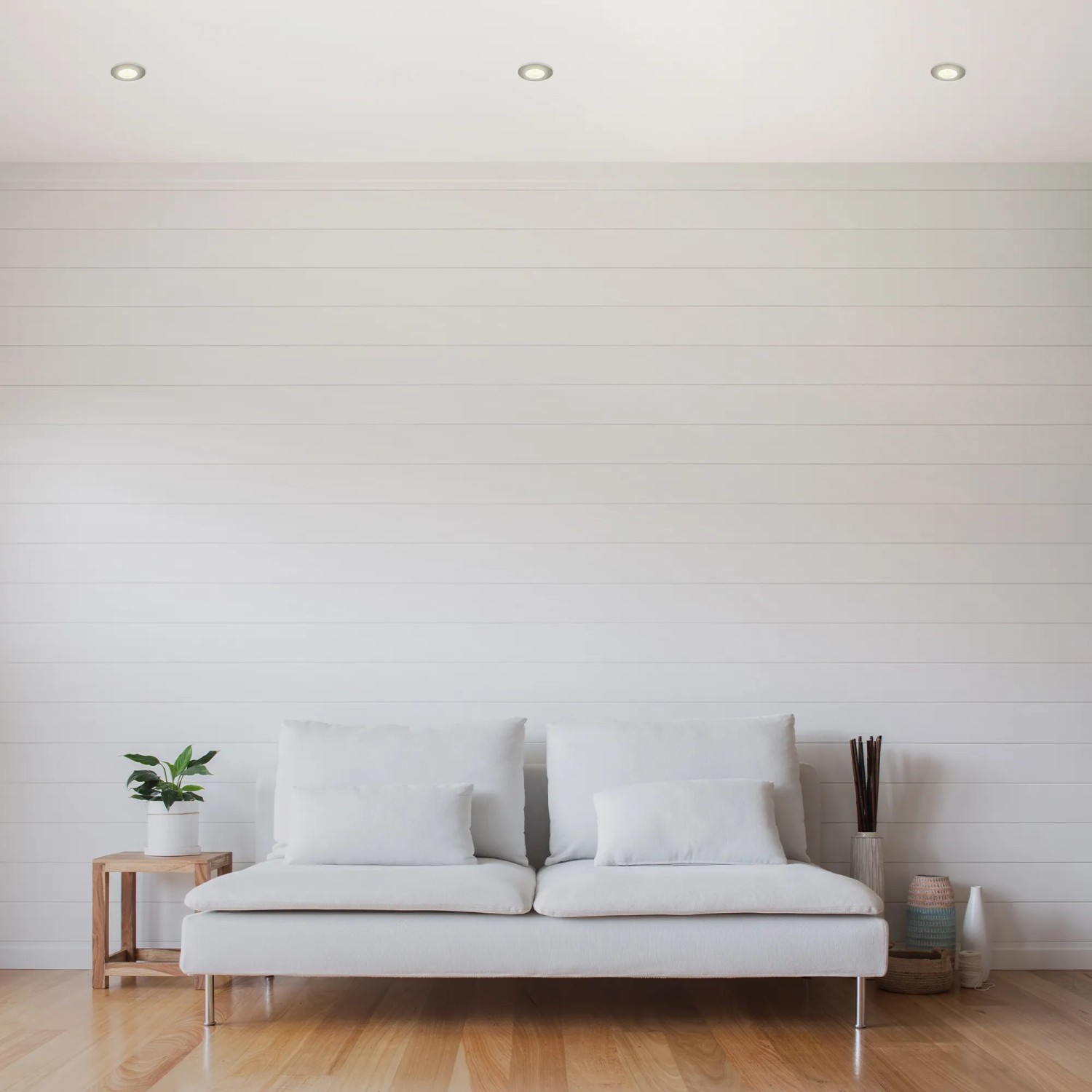 Briloner LED-Einbaustrahler Attach 3er-Set, Nickel matt, in Wohnraum-Szene.