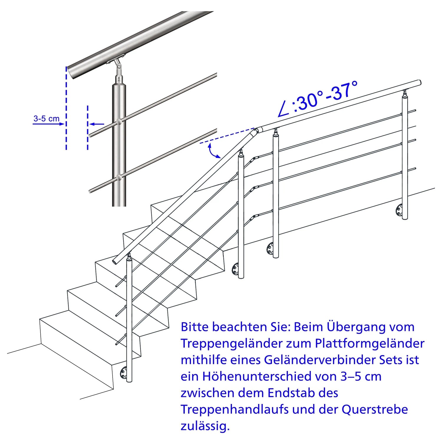 AICA 304 Edelstahl Treppengeländer Set Seitenmontage 200 cm Länge 3 Querstreben_8