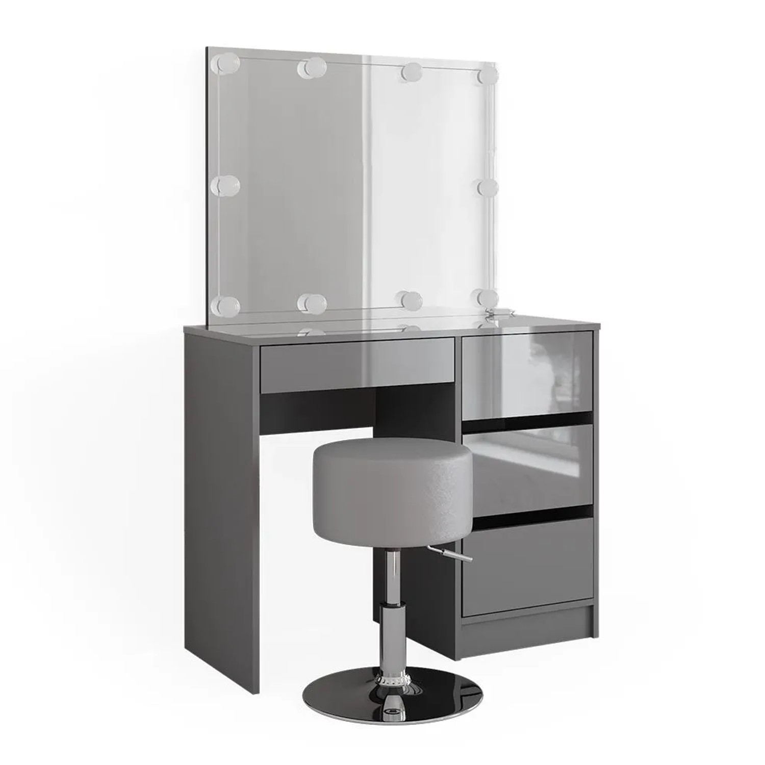 Vicco Schminktisch Sherry Grau 90 x 140 mit Spiegel, LED-Lichterkette und Hocker
