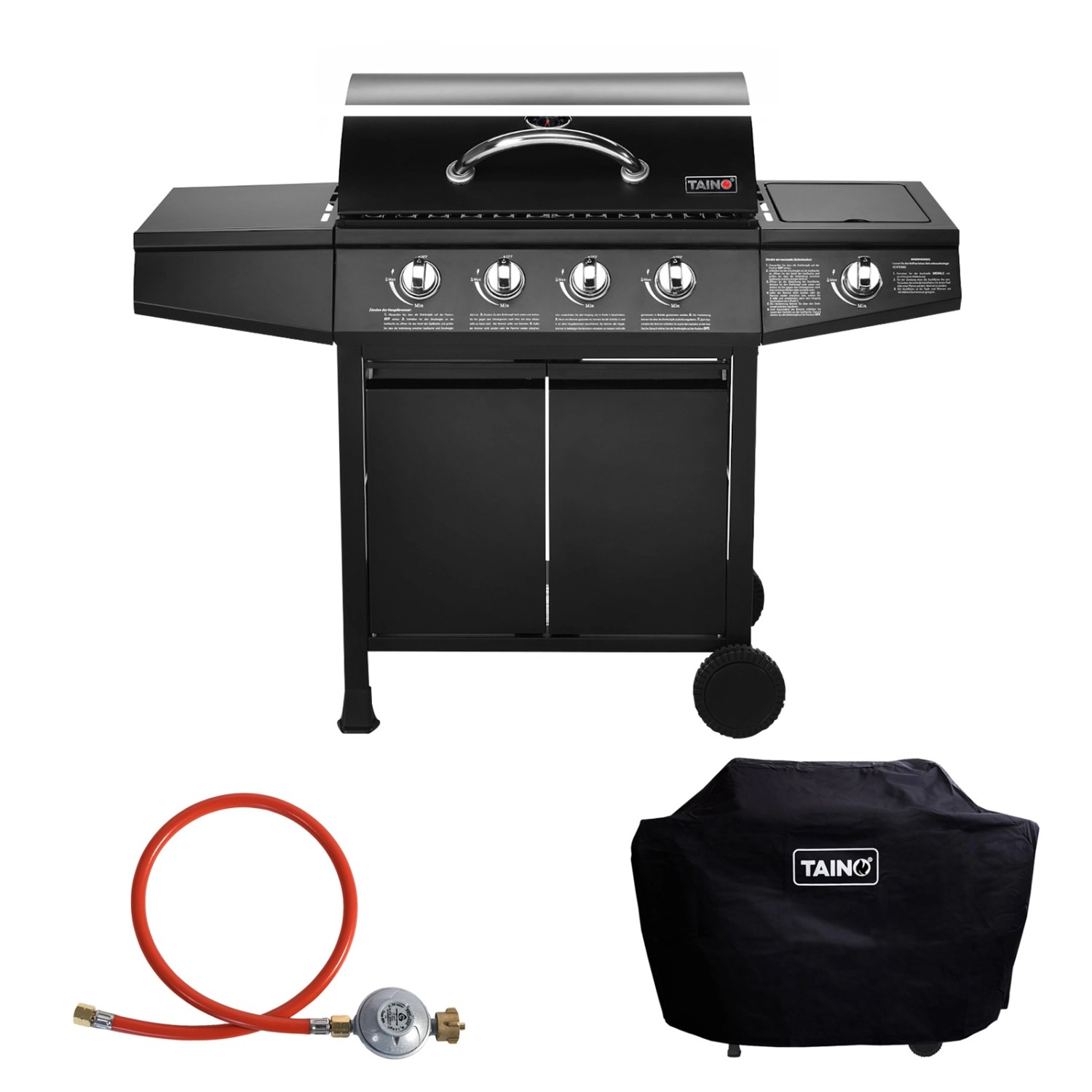Taino Basic 4+1 Gasgrill Set Haube Regler BBQ Grillwagen 4 Edelstahl Brenne günstig online kaufen
