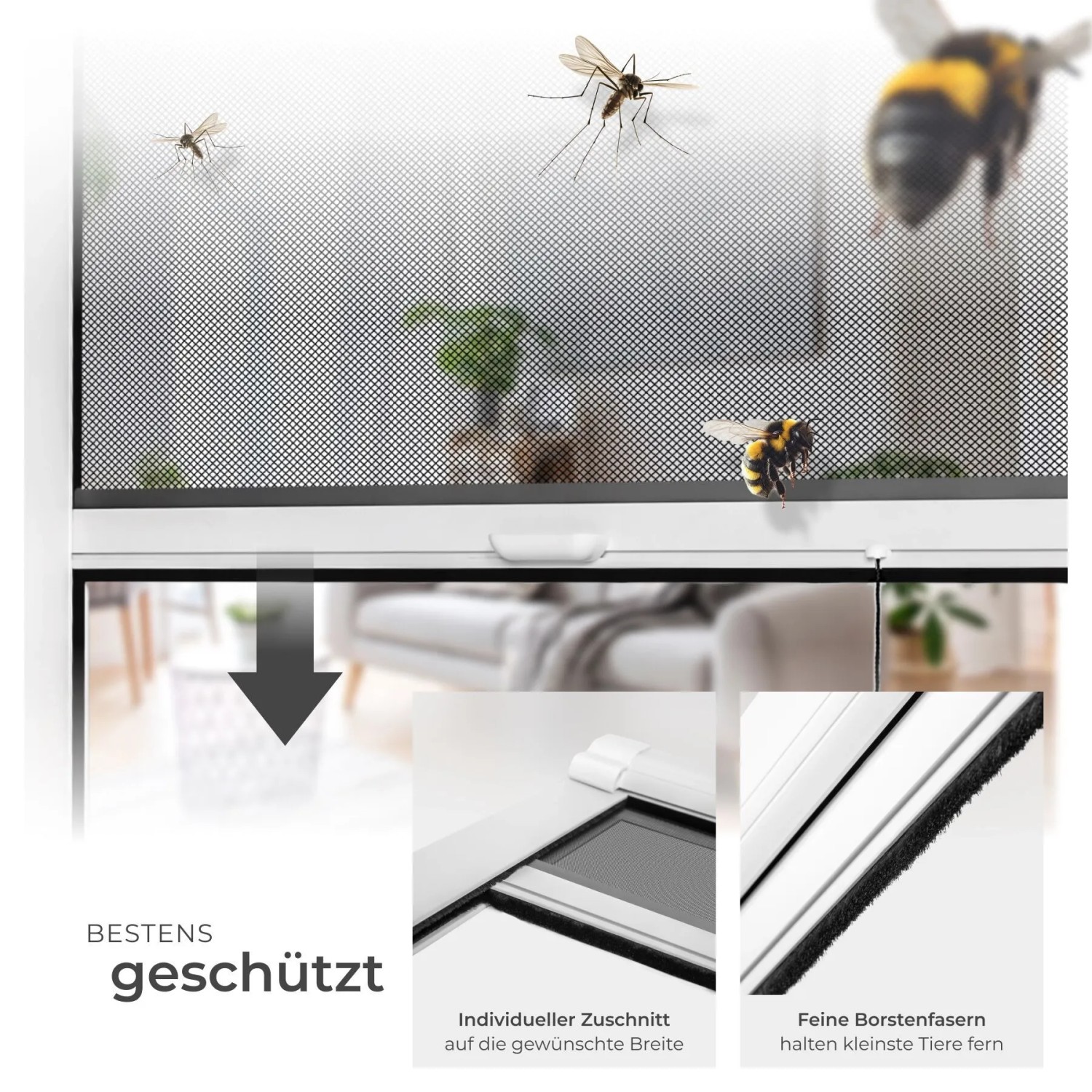 Tectake Aluminium Insektenschutzrollo  Mit Bürstendichtungen Individuell Kürzbar 110 x 160 cm 5 x 110 x 160 cm Weiß_3