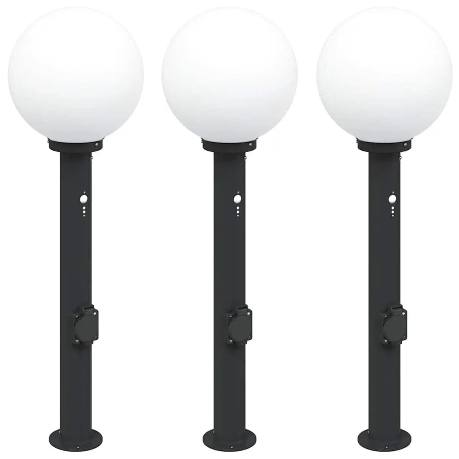 vidaXL Pollerleuchten mit Sensor&Steckdose 3 Stk 80 cm Schwarz IP44 4006124