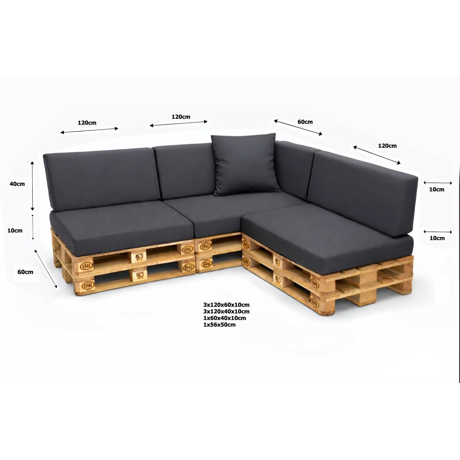 Setgarden Large Palettenkissen 8er Set Outdoor 120x60x10cm Sitzkissen + Rückenkissen 120x40x10cm 1tlg Anthrazit kaufen bei OBI