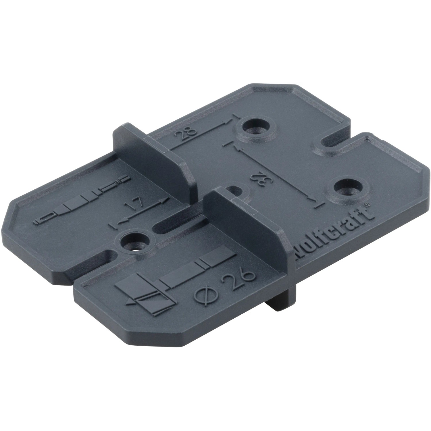 wolfcraft Scharnierloch-Set, Bohrschablone für Topfscharniere mit Markierungen und Bohrpositionen.