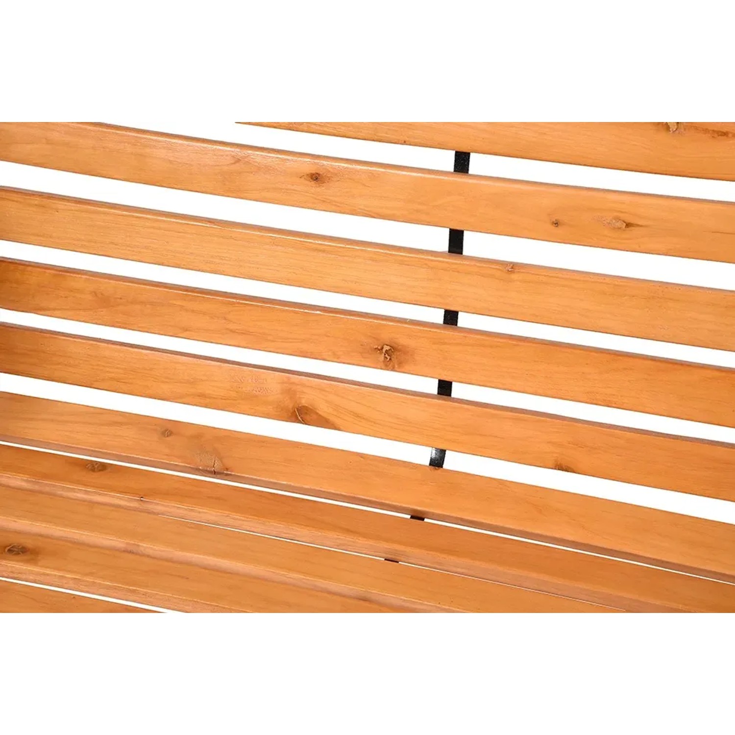 Detailansicht der Garden Pleasure Parkbank Bellevue aus Holz und Stahl.