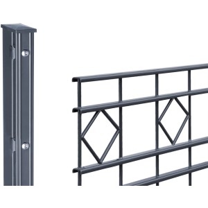 Metallzaun-Set Turin, 100 cm hoch, 27 m lang, anthrazit, Detailansicht Zaunfeld und Pfosten.