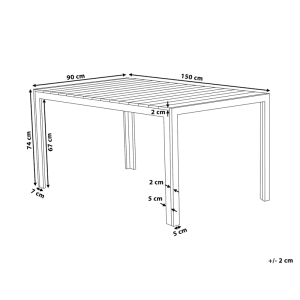 Beliani Gartentisch COMO: Technische Zeichnung mit Maßen 150x90x74 cm. Rechteckiger Gartentisch.