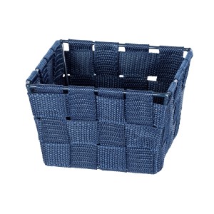 Dunkelblauer Wenko Aufbewahrungskorb Adria Mini aus Kunststoff-Geflecht.