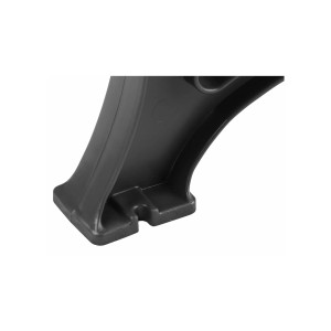 Detailaufnahme Fuß der PROREGAL Gartenbank Jamaika, Graphitgrau, Kunststoff, Vorrichtung zur Bodenbefestigung.