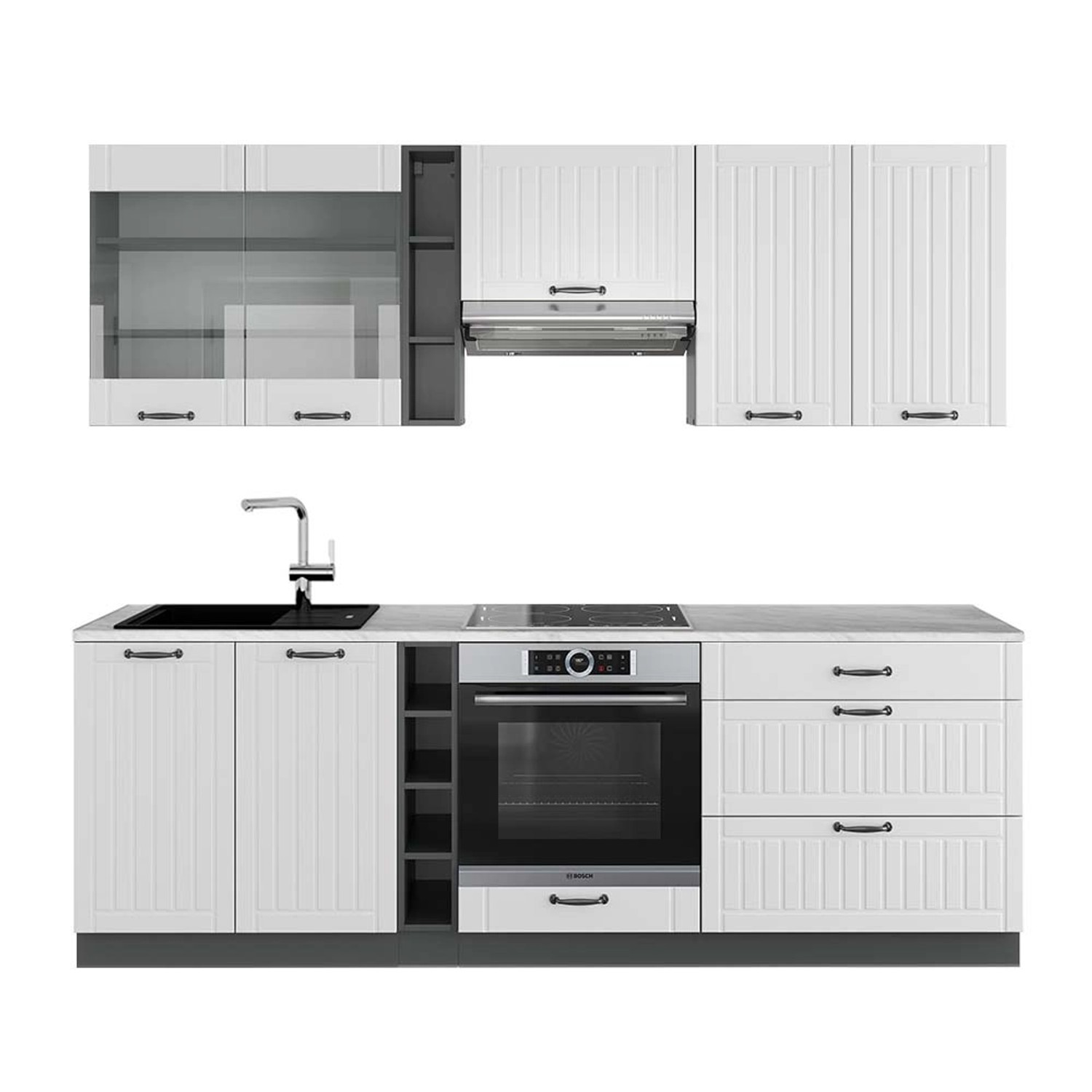 Vicco Fame-Line Küchenzeile Weiß Landhaus/Anthrazit 235 cm AP Marmor günstig online kaufen