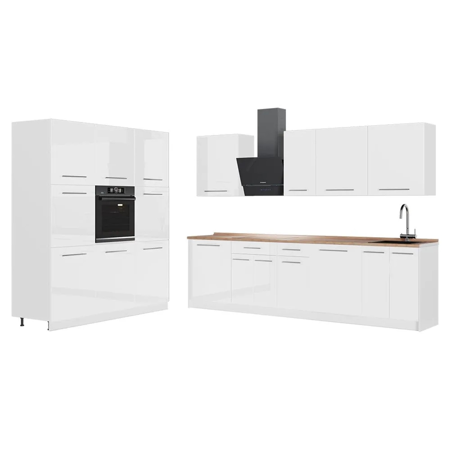 Vicco Küchenzeile Fame-Line Weiß Hochglanz/Weiß 460 x 207 AP Eiche Art Nr 63838