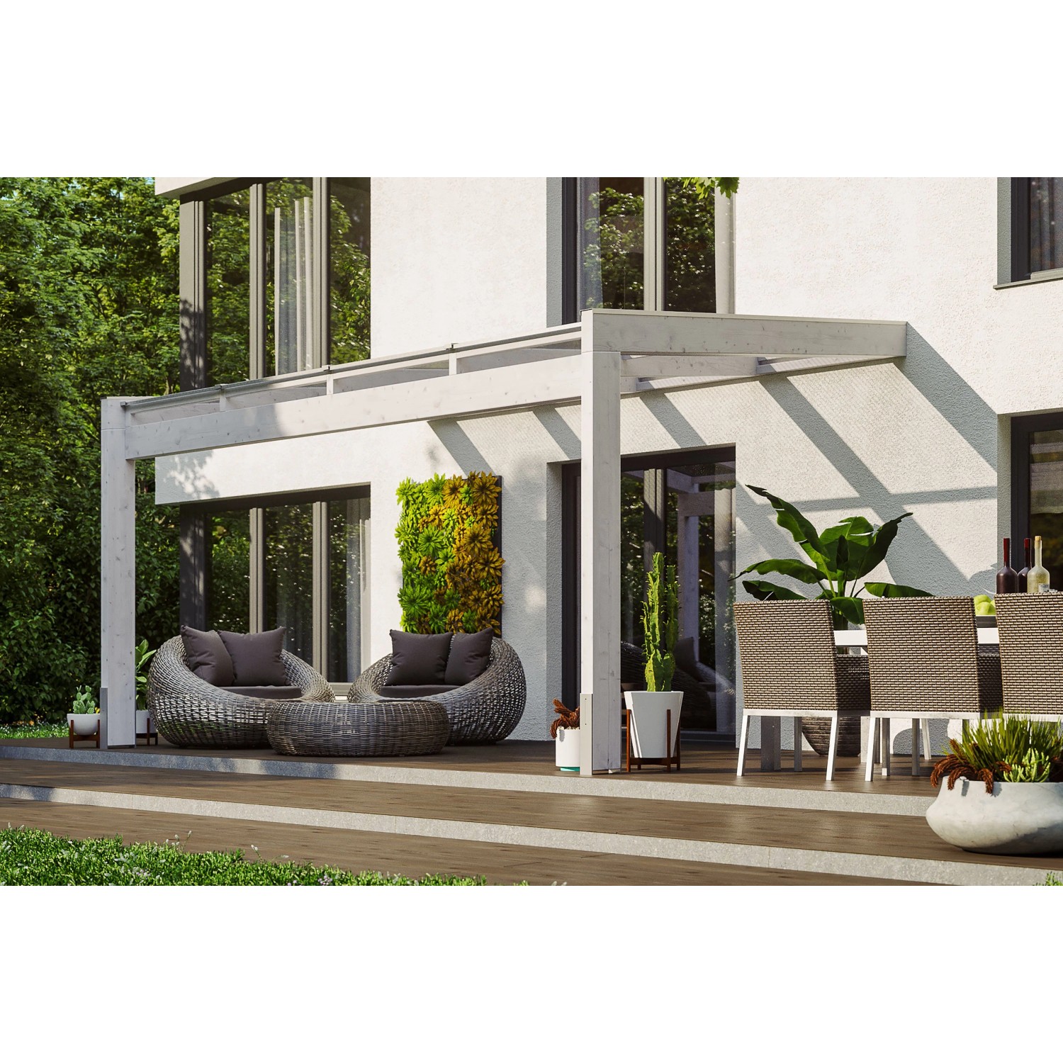 Skan Holz Terrassenüberdachung Novara 450 cm x 309 cm Weiß