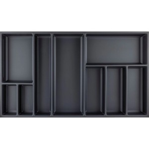Agoform Sky Besteckeinsatz, schwarzer Kunststoff Schubladeneinsatz mit vielen Fächern und Kristall Soft Touch Oberfläche für Besteck.