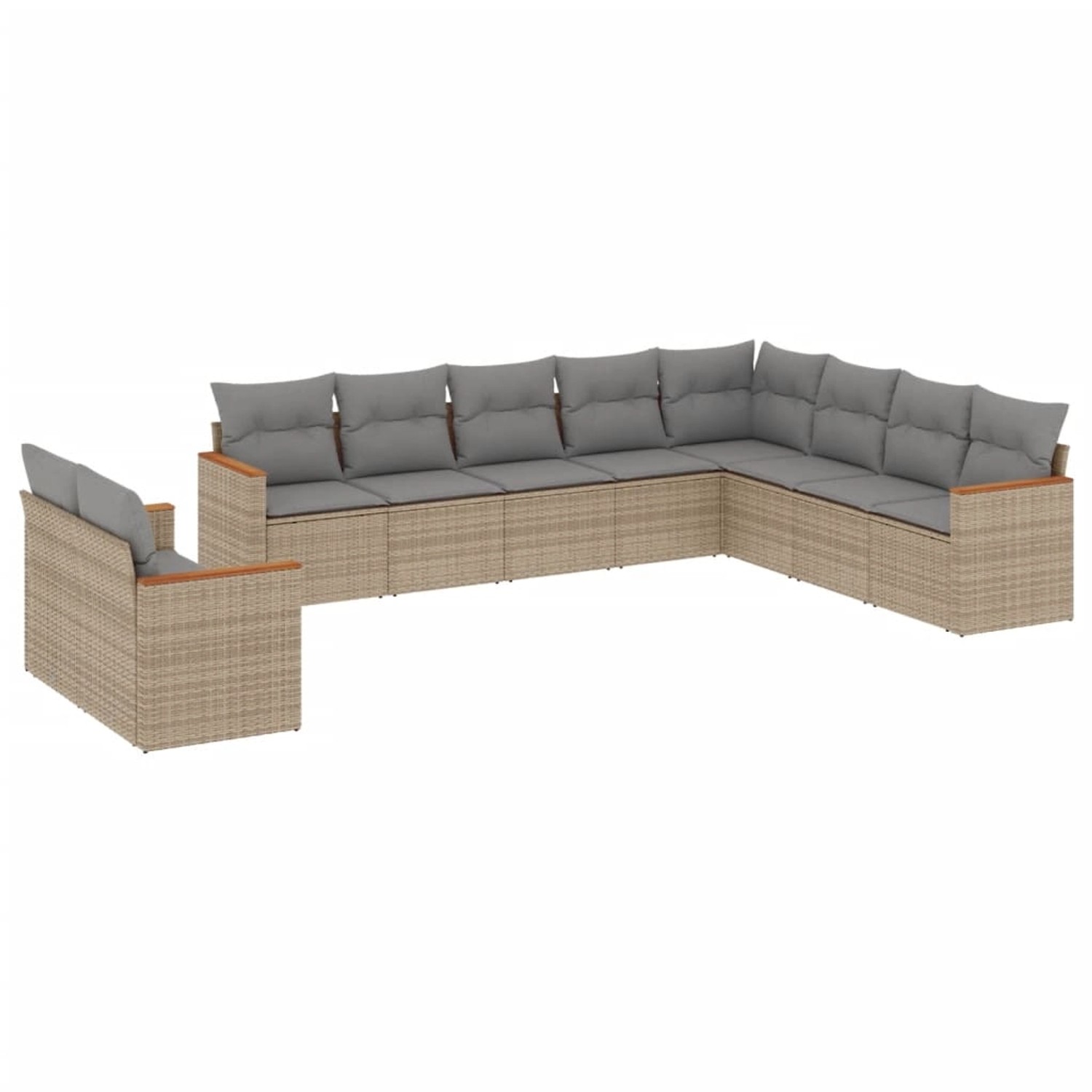 vidaXL 10-Tlg Garten-Sofagarnitur mit Kissen Beige Poly Rattan 3226115