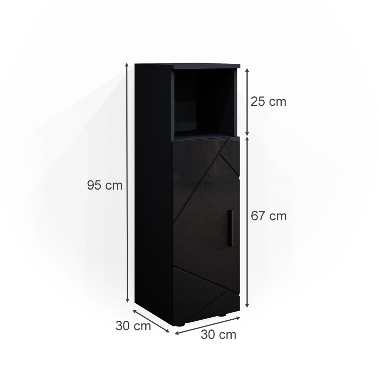 Vicco Midischrank Irma in Anthrazit Hochglanz, 30x95 cm, für Badregale & Badablagen.