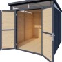 Offenes, anthrazitfarbenes Bertilo Gartenhaus Woodline Pent aus Holz mit Doppeltür und Fensterband.