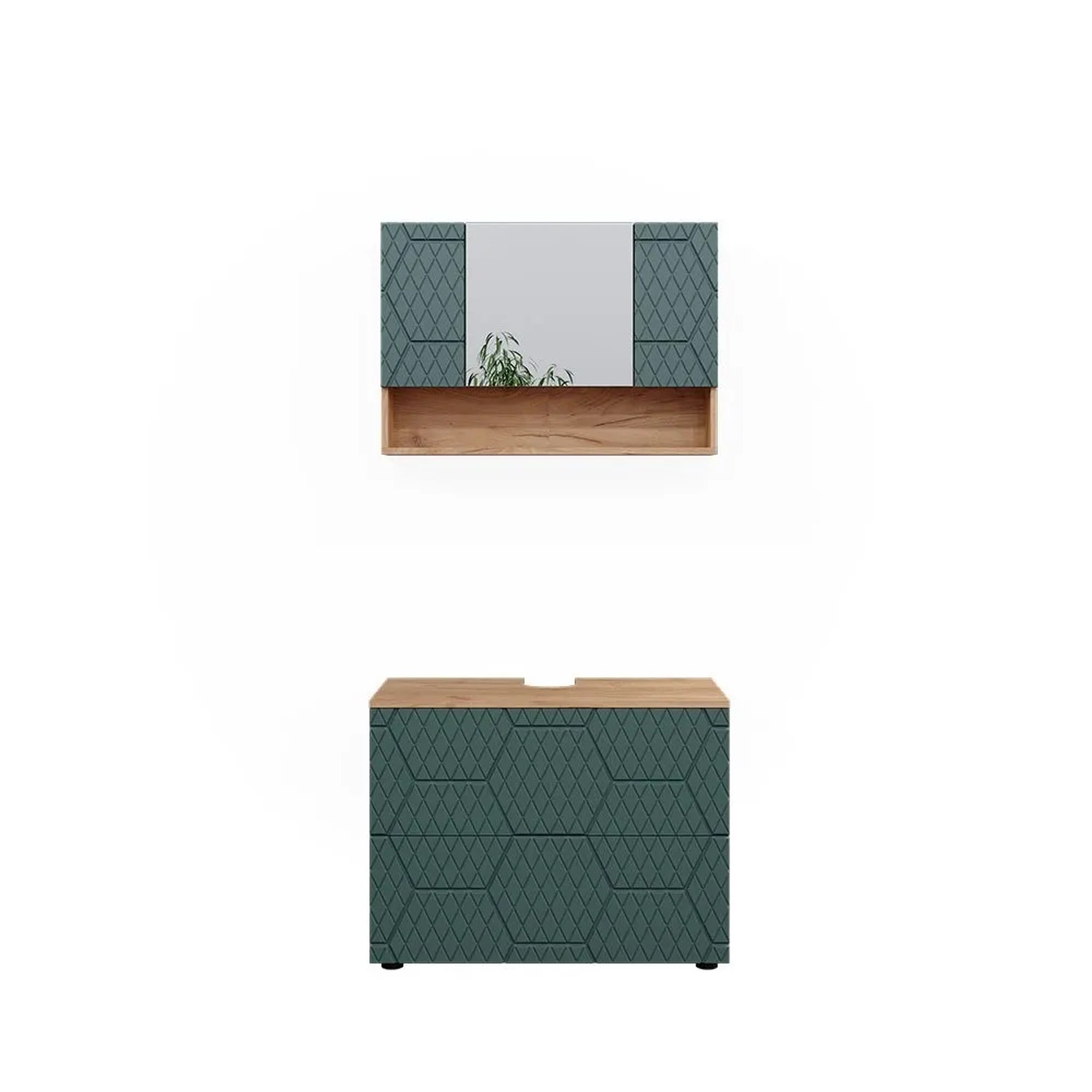 Vicco Badmöbel-Set Irma Grün/Goldkraft Eiche 80 x 59 2-teilig