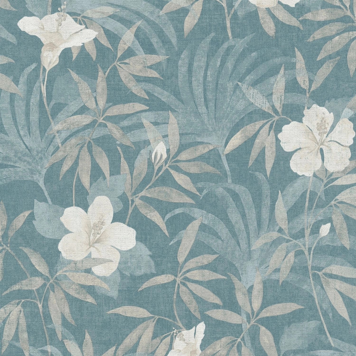 PROFHOME 380285-GU Blumen Tapete Dschungel Matt Beige Blau 0,53 m x 10,05 m günstig online kaufen