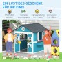 Outsunny Kinderspielhaus aus Holz mit Fenster, blau-weiß-grau, für Kinder von 3-8 Jahren.