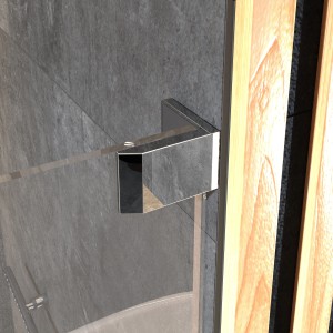 Detailaufnahme: Chromfarbene Halterung der Duschabtrennung Brava Walk-In.