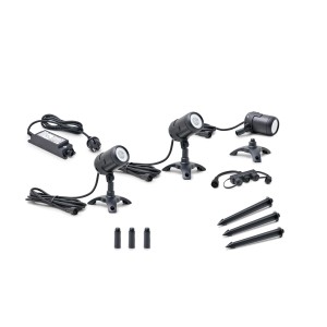 Oase LunAqua Connect M 3er-Set: Teichbeleuchtung mit 3 Spots, Trafo, Erdspieße und Zubehör.
