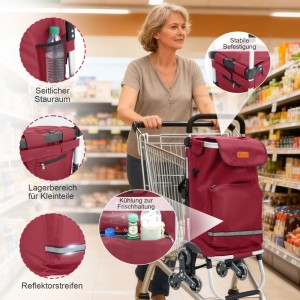 Sekey 3-in-1 Einkaufsroller Treppensteiger mit Kühlfach und Spanngurt, rot.