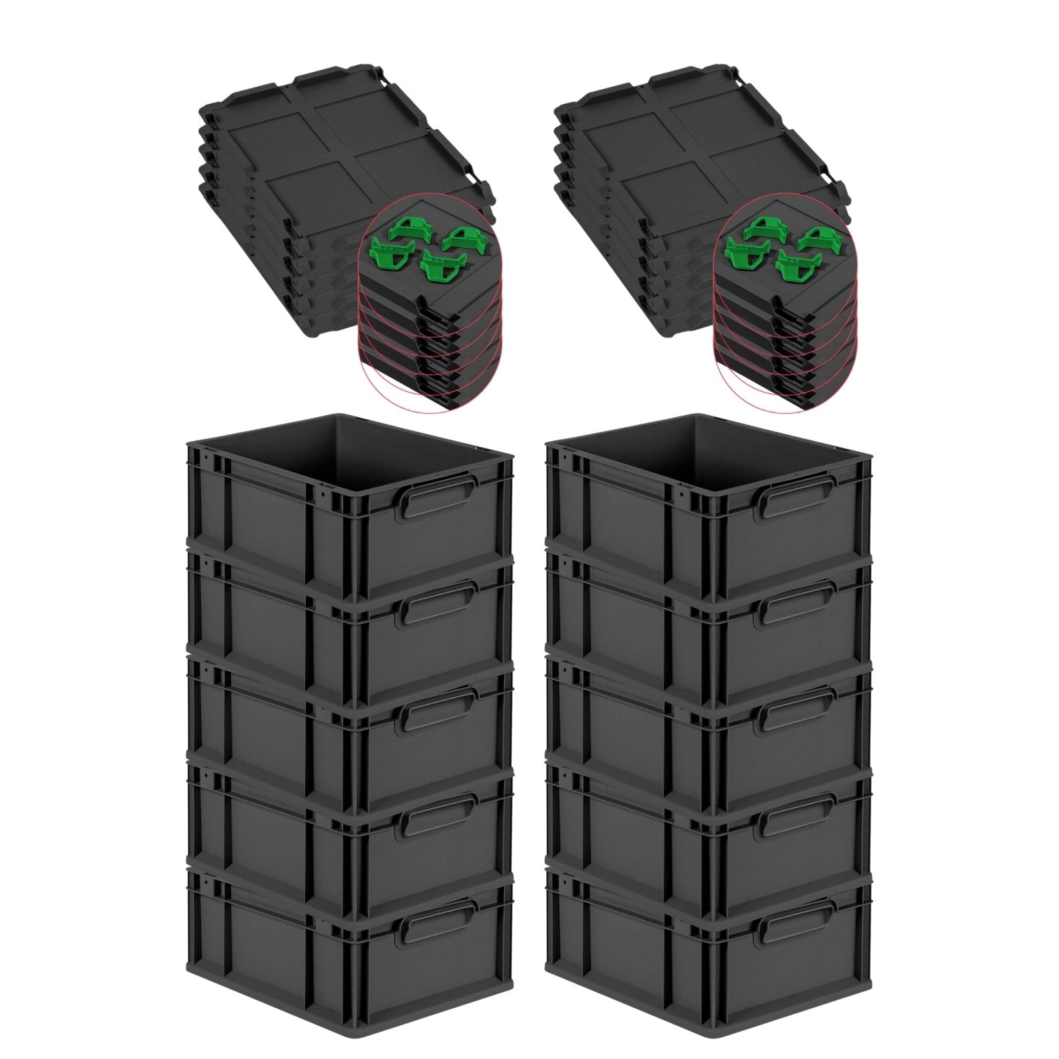 PROREGAL SuperSparSet 10x Eurobox Nextgen Grip Mit Auflagedeckel Und Grünen günstig online kaufen