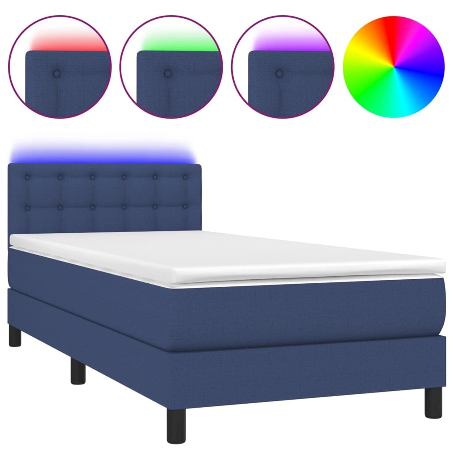 vidaXL Boxspringbett mit Matratze & LED Blau 90x190 cm Stoff 3133443 günstig online kaufen
