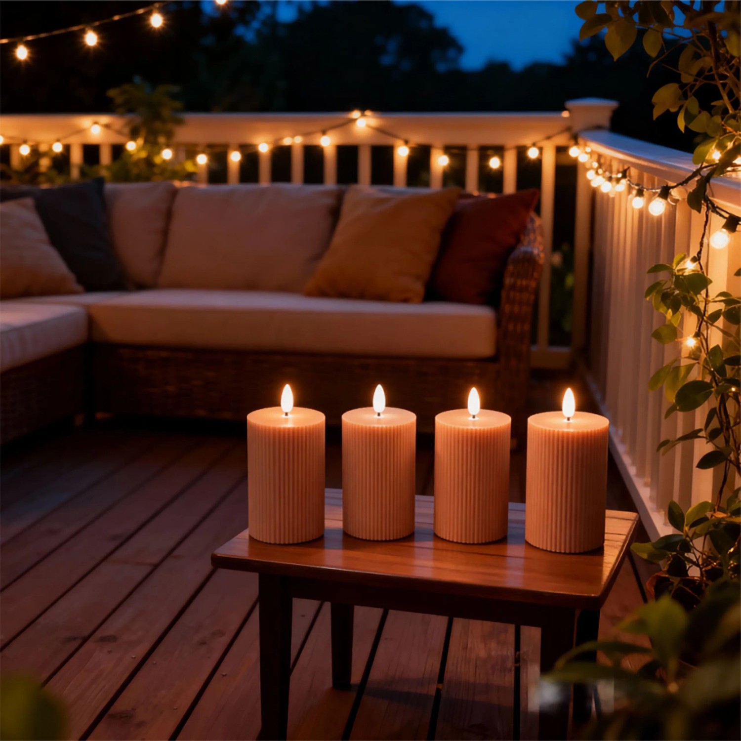 Relaxdays LED Kerzen 4er Set Echtwachs Altrosa Flammenlos Flackernd 13 cm x 7,5 cm_2