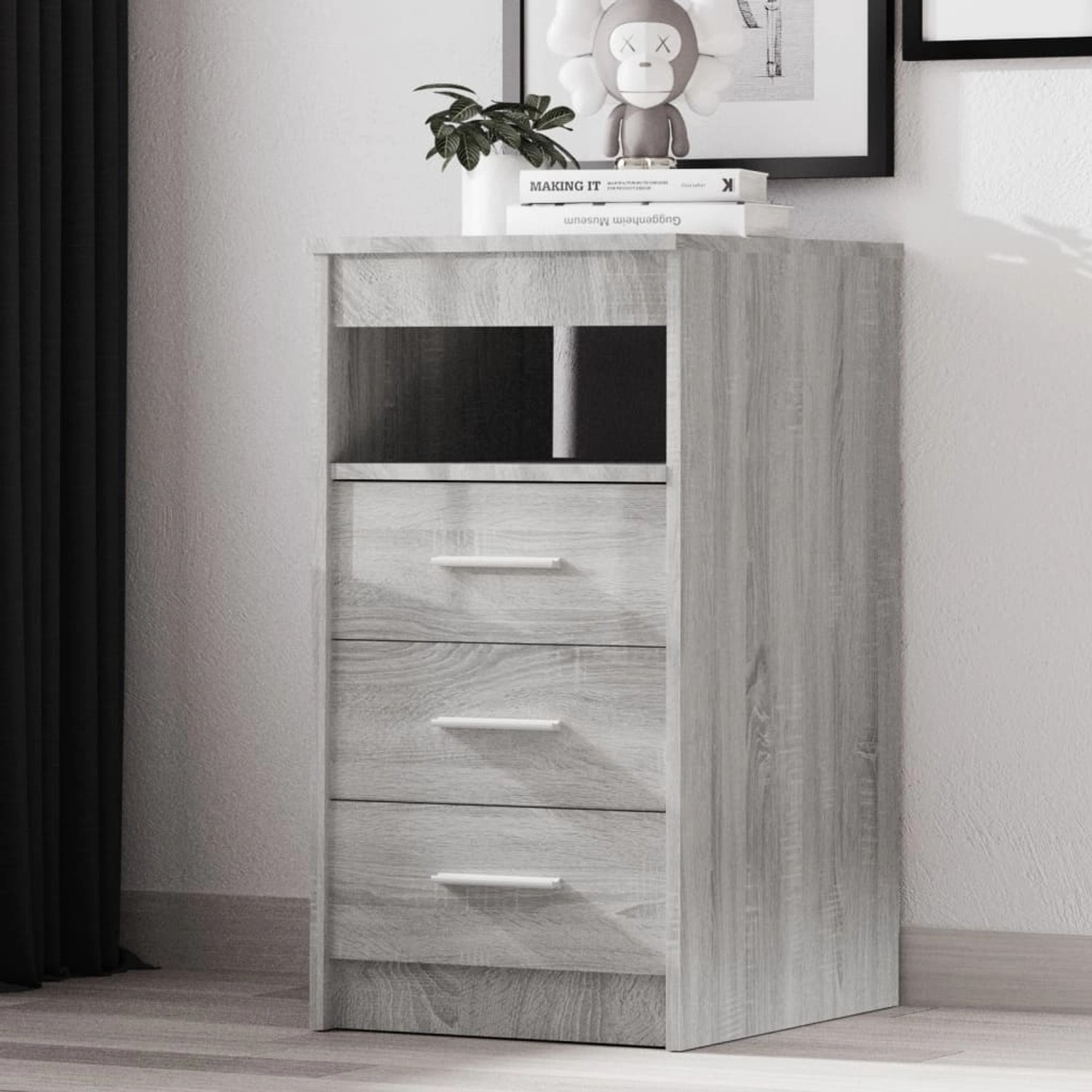 vidaXL Sideboard in Grau Sonoma mit 3 Schubladen und Ablagefach, ideal für Büro und Arbeitszimmer.