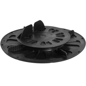 Schwarzes, justierbares GS Terrassen Stelzlager (19-27 mm) mit Balkenaufnahme für Terrassendielen.