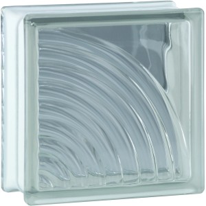 Glasstein Midarc Super White, 19x19x8 cm, mit Wellenform-Optik für Innen- und Außenbereich.