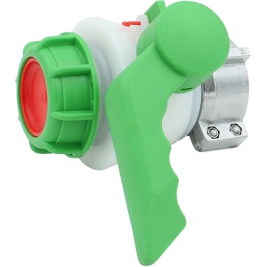 Kugelhahn 62mm für IBC Tank, grüner Griff, Zubehör für Regentonnen.