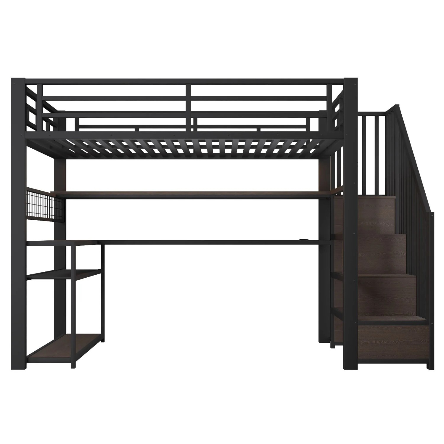 Merax Gaming Metall Hochbett 90x200 cm Mit LED Kleiderschrank Schreibtisch Stauraum Schwarz