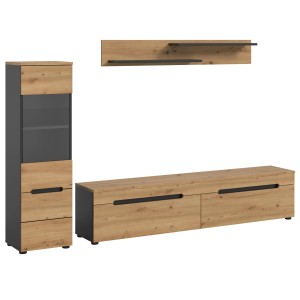 Inn.Furn Wohnwand in Eiche und Grau 221 cm Cooper