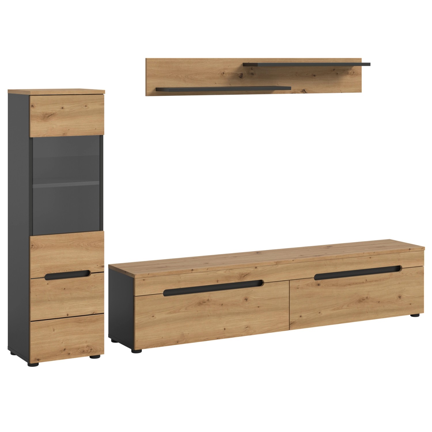 Inn.Furn Wohnwand in Eiche und Grau 221 cm Cooper günstig online kaufen