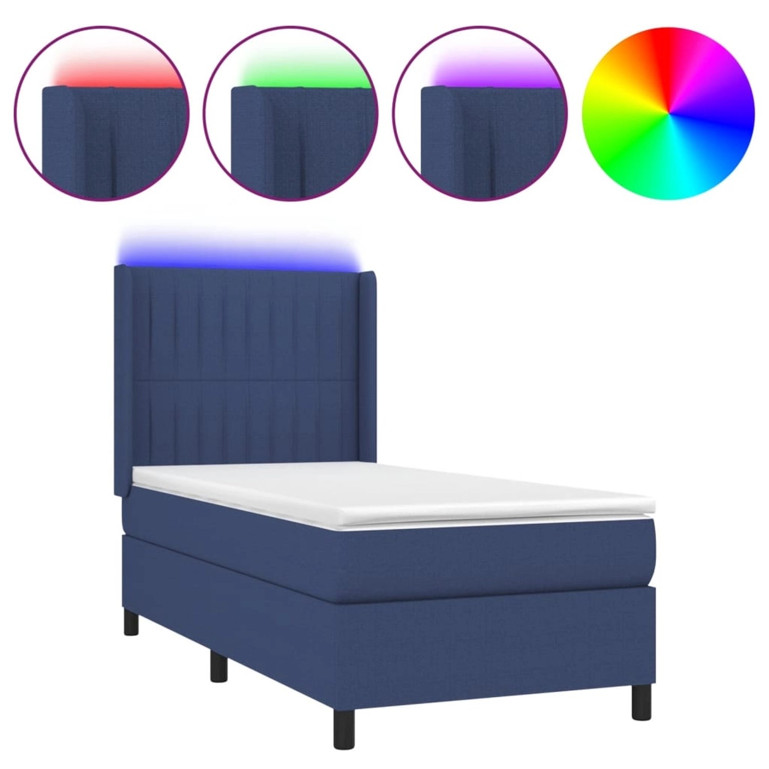 vidaXL Boxspringbett mit Matratze & LED Blau 90x200 cm Stoff 3138451 günstig online kaufen