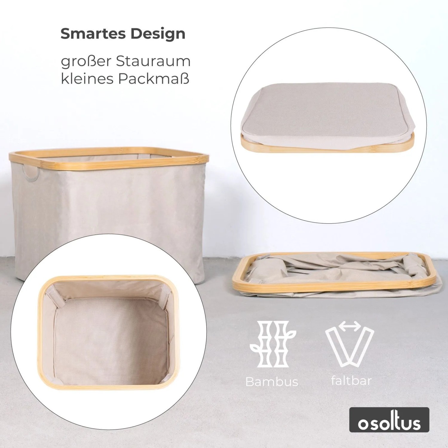 osoltus Faltbox Wäschebox Wäschekorb Nelson Bambus Beige 40 cm_5