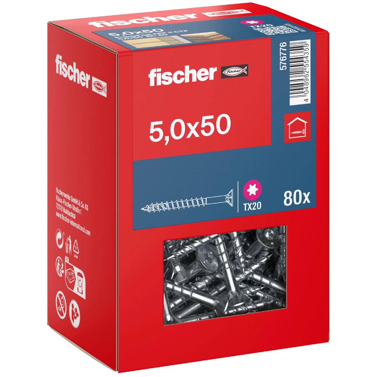 Fischer Schraube PowerFast II Senkkopf TX Teilgewinde Ø 5 x 50 mm 80 Stk