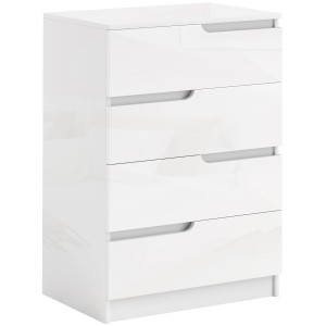 HOMCOM Kommode, hochglanzweiß, mit 4 Schubladen und Griffmulden. Modernes Sideboard für Schlafzimmer.