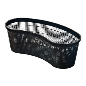 Bogenförmiger, schwarzer Heissner Pflanzkorb (45x18cm) für Teichbepflanzung.